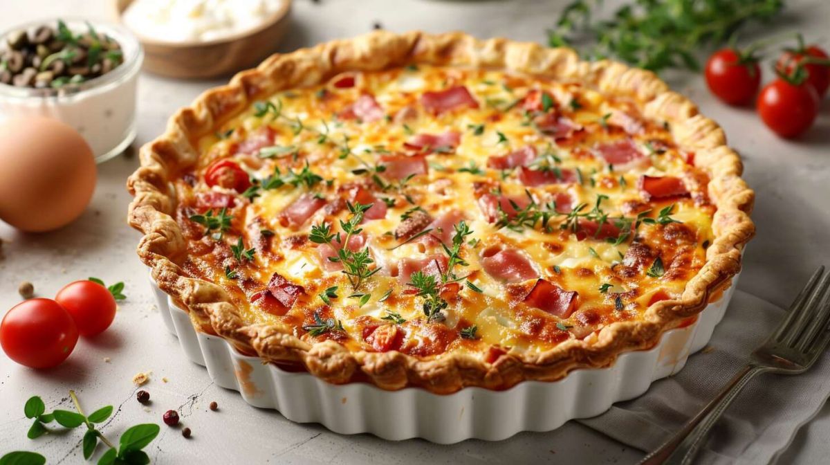 Une quiche gourmande aux tomates, jambon et fromage de chèvre