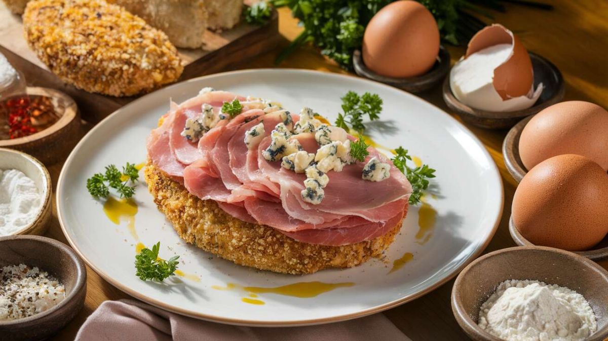 Une escalope milanaise réinventée : jambon de Parme et fromage bleu