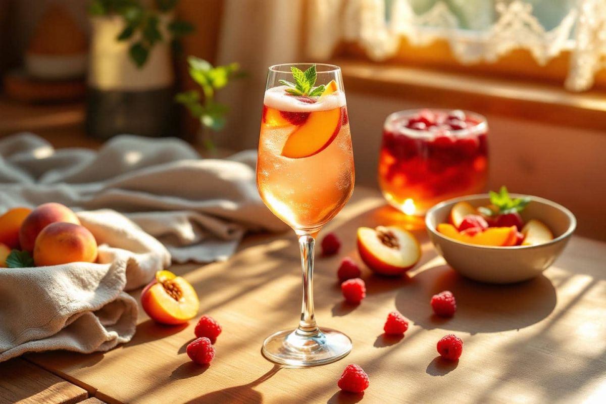 Un cocktail rafraîchissant pour l'été : découvrez la sangria pêche-framboise