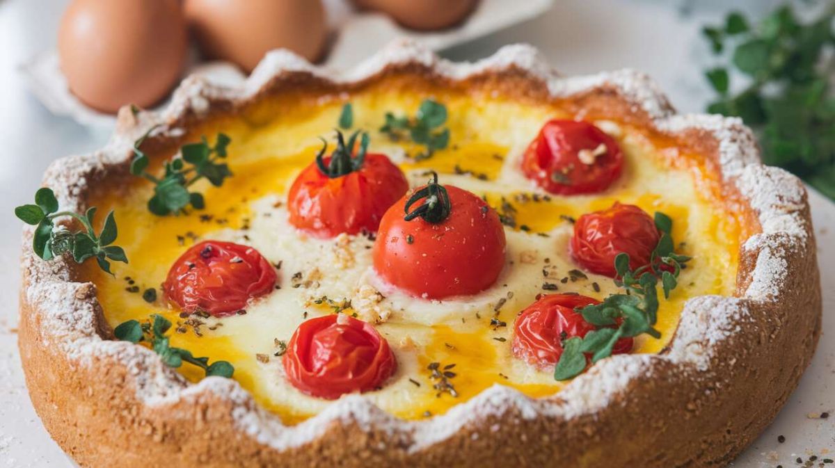 Un clafoutis salé aux tomates cerise et camembert : un régal rapide et savoureux