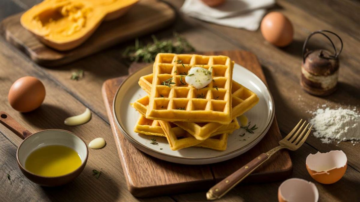 Recette de gaufres butternut au fromage ail et fines herbes